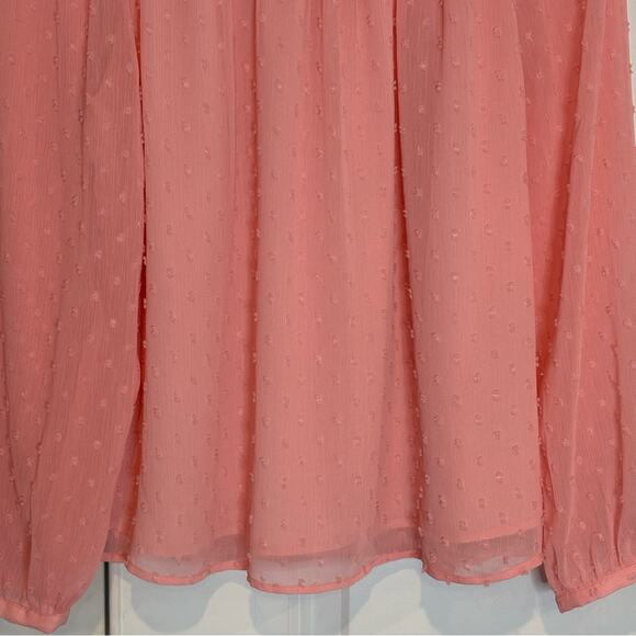 J. Crew Factory Clip Dot Smocked Ruffle Neck Pink M - Picture 4 of 11